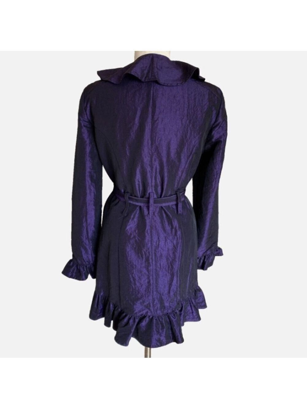 Vintage 90s Joseph Ribkoff Purple Crushed Satin Ruffle Trim Jacket Belted Sz 6 - Picture 5 of 12